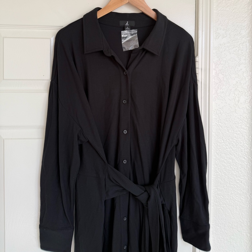 Jason Wu J Jason Wu Regular Draped Shirt Midi Dress Black Size XL Long Sleeve - Picture 6 of 6